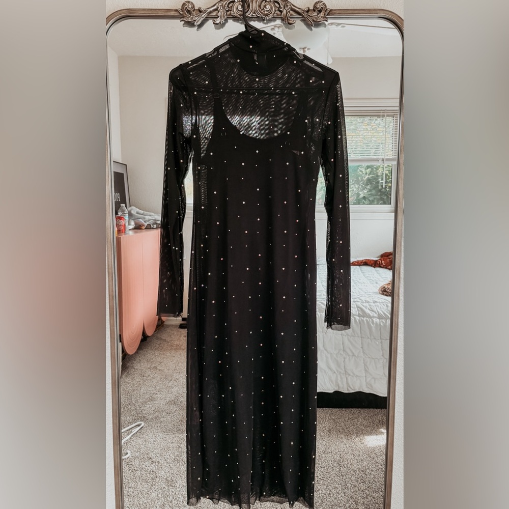 NWOT Wild Fable rhinestone mesh midi Dress